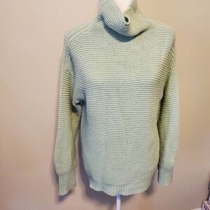 Leith Light Green Cotton Blend Turtleneck Sweater S